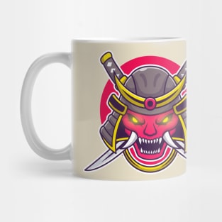 Oni Mask With Sword Cartoon Mug